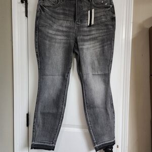 Judy Blue Gray Tummy Control Skinny Jeans with Raw Hem